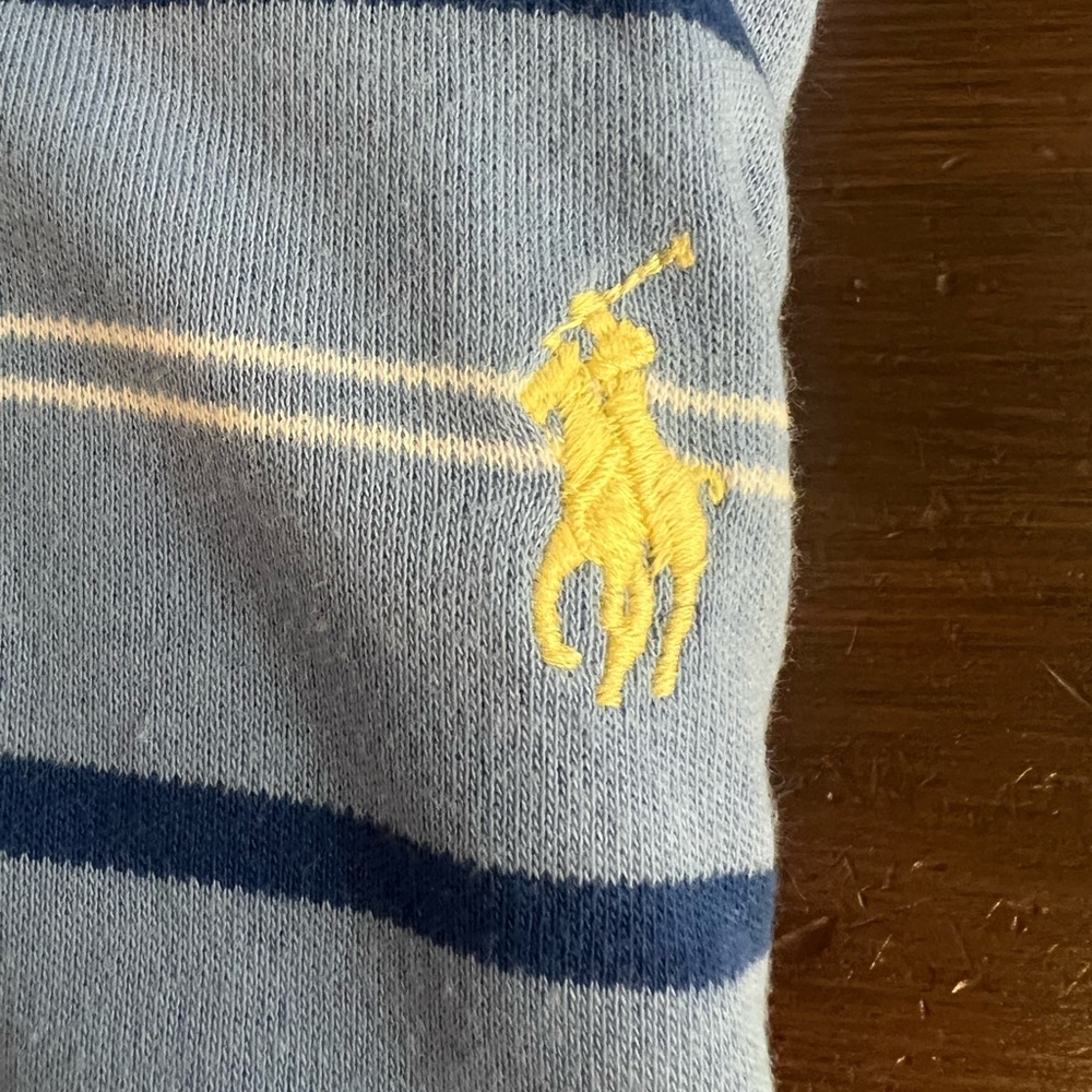 Short sleeve light blue stripe Ralph Lauren polo! Just in time for spring!